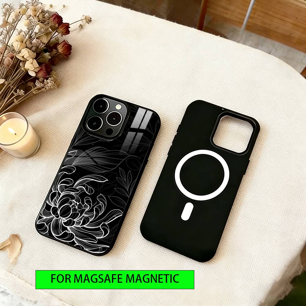 Dark flower Phone Case For iPhone17,16,15,14,13,12,11 Plus,Pro Magnetic For Magsafe Wireless Charging