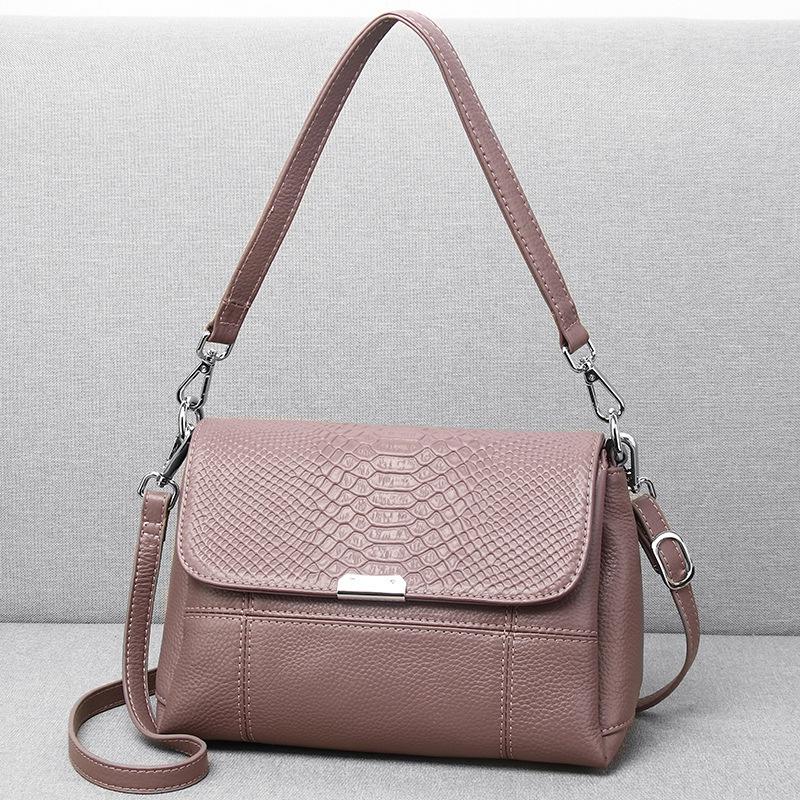 First Layer Cowhide Leather Bag Women'S Fashion Snake Pattern Embossed Versatile Middle-Aged Women'S Bag Mother Messenger Bag