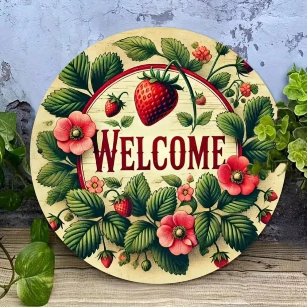 Vintage Strawberry Welcome Sign Farmhouse Wall Decor For Home Office Garden Bar