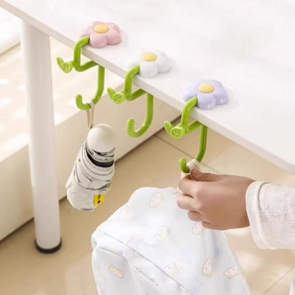 Plastic Flower Shaped Desk Hook No Drill Desk Edge Hook Cute Desktop Storage Hook  for Home