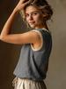 Women's European and American Style Sleeveless Lace Cotton-Linen Shirt, Spring/Summer 2026 Collection.