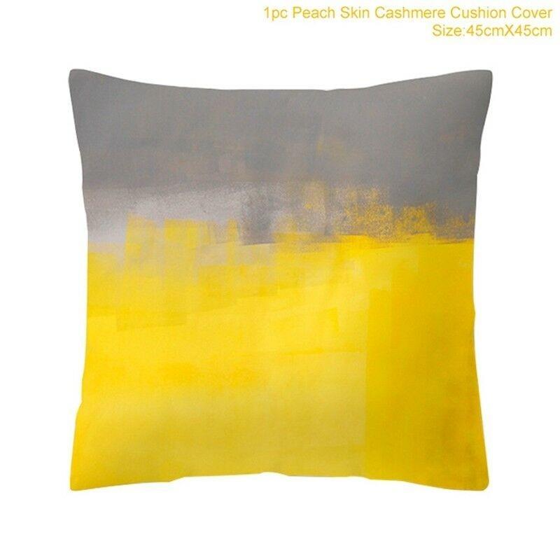 Classic Yellow Geometric Pillow Case Crafted From Luxurious Peach Skin Cashmere