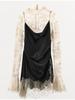 Women's Lace Spliced Long Sleeve Sexy Short Dress