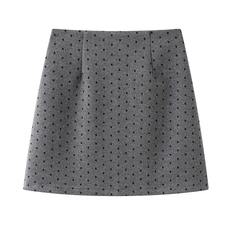 French Retro Grey Polka Dot Wool A-line Skirt - Women’s Autumn/Winter High Waist Hip-hugging Short Skirt XXXL