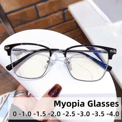 Fashionable Classic Men Women Half Frame Square Myopia Glasses Blue Light Blocking HD Eye Protection