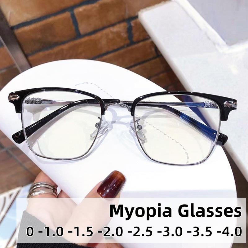 Fashionable And Classic Men'S Myopia Glasses Female Half Frame Square High-Definition Glasses Blue Light Blocking Eye Protection