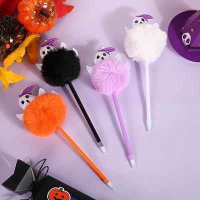 4 Pcs Creative Student Plush Pens Dark Halloween Gift Hairball Pens Pumpkin Ghost Halloween Ballpoint Pens