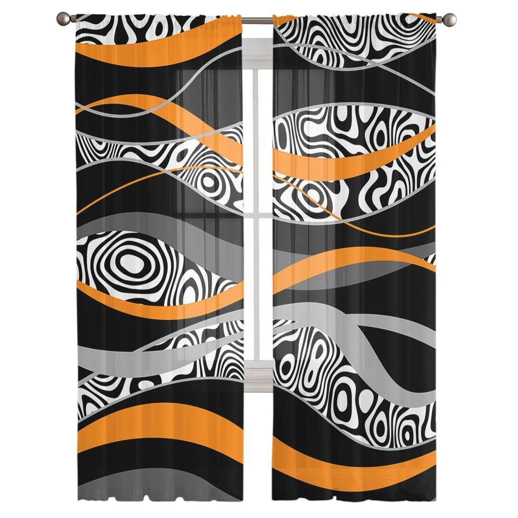 Abstrakte Linien Farbverlauf Textur Orange Sheer Voile Fenstervorhänge Tüllvorhänge Wohnzimmer Balkon Dekoration Vorhänge