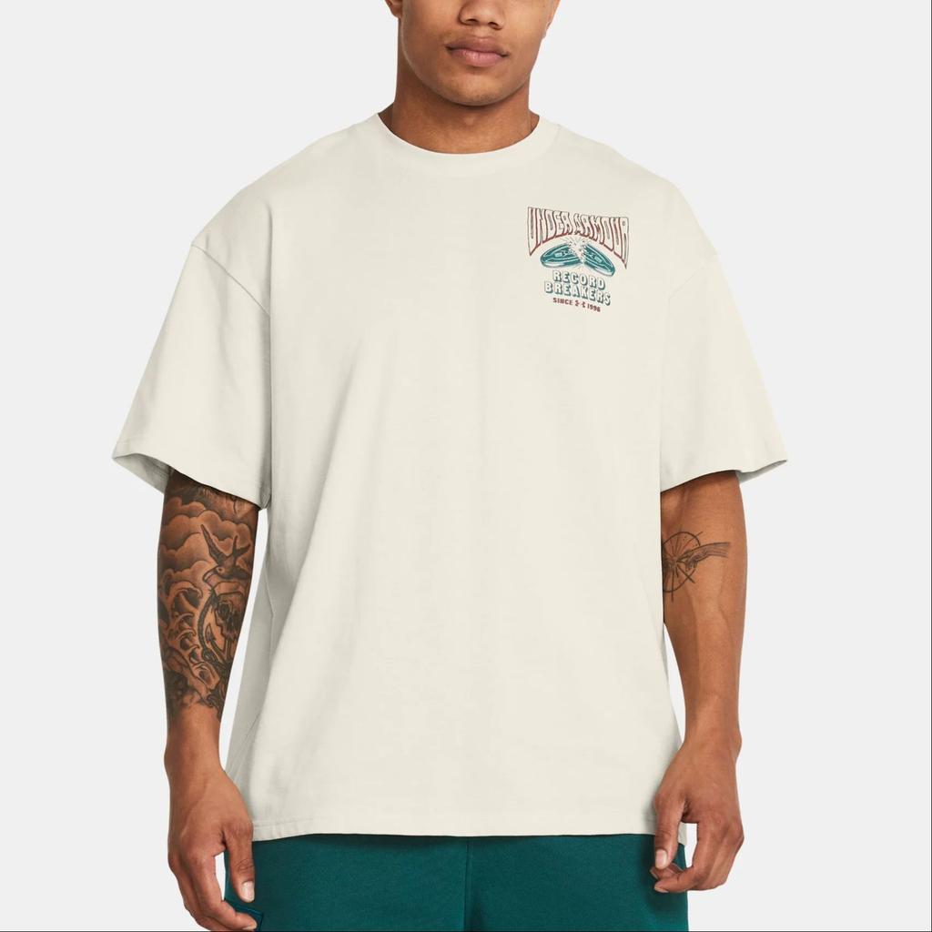 Under Armour Letter Print Round Neck Short Sleeve Drop Shoulder T-Shirt Men T-Shirts Champagne 1382857-273