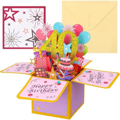 Happy Birthday Greeting Card With Envelope 3D Gift Box Years Old Birthday Wishes Message Card Party Gift