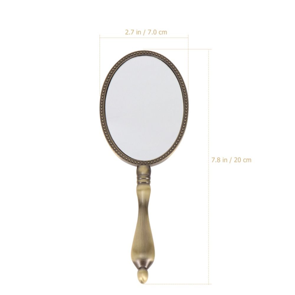 Portable Oval Hand Mirror Handheld Cosmetic Mirror Vintage Handle Makeup Mirror Gift