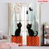 2pcs,2D Plane Printing Light Filtering Curtains Cat Window Watchers Versatile Polyester Fabric (without Rod) Decorations For