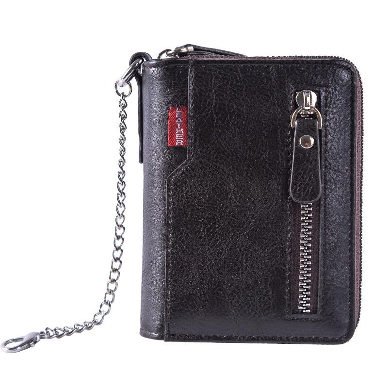 Herren Leder Geldbörse Kurz Reißverschluss Münzbörse Vintage RFID-Blockierend Zweifach gefaltete Geldbörse mit Kartenhalter Foto Fach Ketten Geldbörse Männliche Clutch Geldbörse