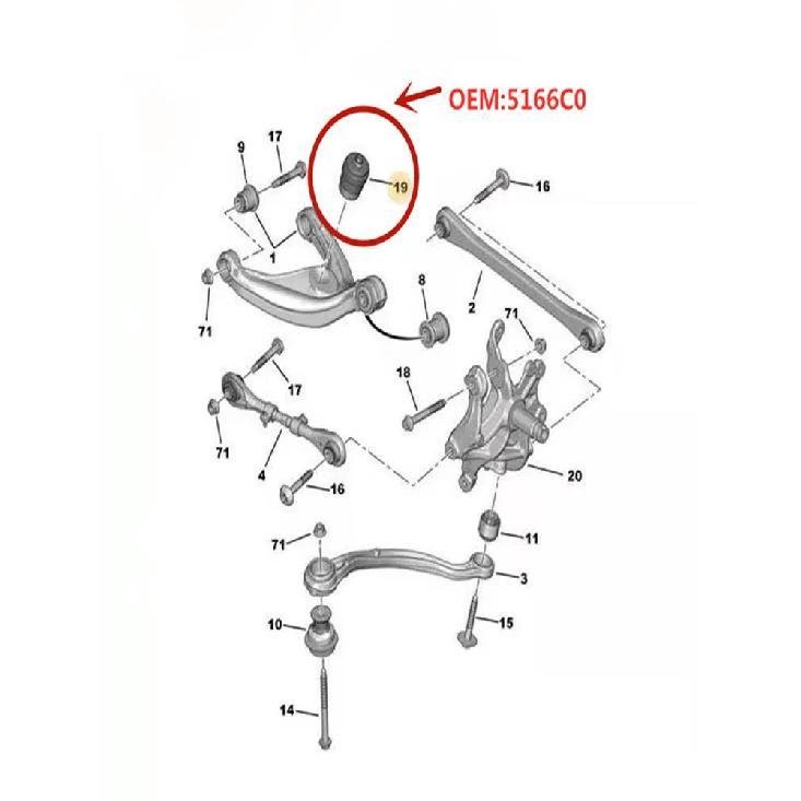 5166C0 5166C6 for Peugeot 508 Citroen C5 rear axle buffer block, rear axle elastic buffer pad, rear axle bushing