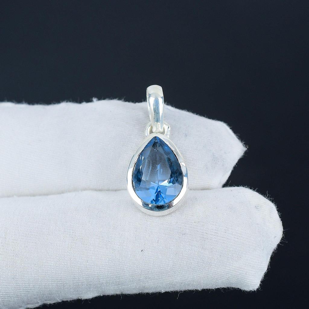 Beautiful Aquamarine Gemstone Silver Pendant In 925 Sterling Silver - Handmade Pear Design, Everyday Wear Minimalist Jewelry Party Wear Gift