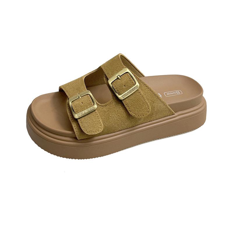 Thick bottom with skirt, cool slippers for women's summer wear 2025 new fashion Birkenstock super fire, stepping on shit, beach one-word drag