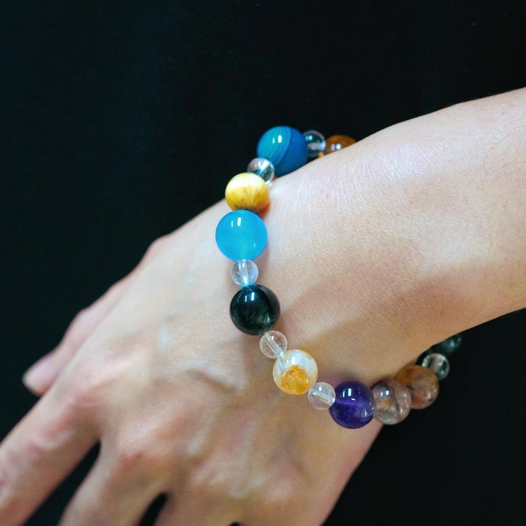 Natural White Crystal Amethyst Citrine Tiger'S Eye Stone Obsidian Lapis Lazuli Design Multi-Treasure Bracelet