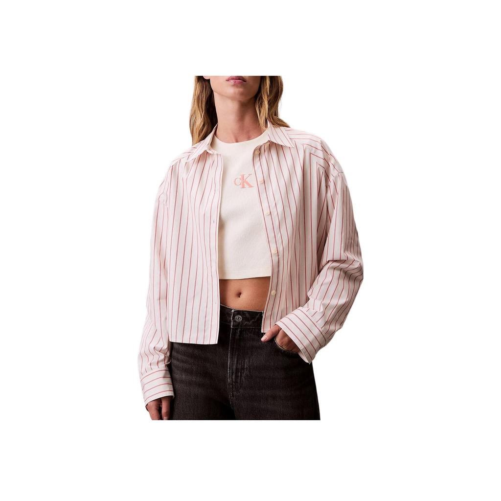 Calvin Klein Striped Short Loose Button Long Sleeve Shirt Women Shirts LV047C118G-XNR