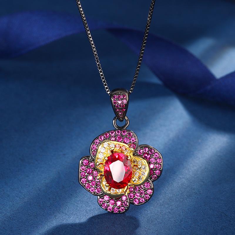 

Ювелирные изделия Медное основание Позолоченное Имитация Красного Корунда Цветок Черное Золото Индивидуальный Набор 7 * 9-6 * 8