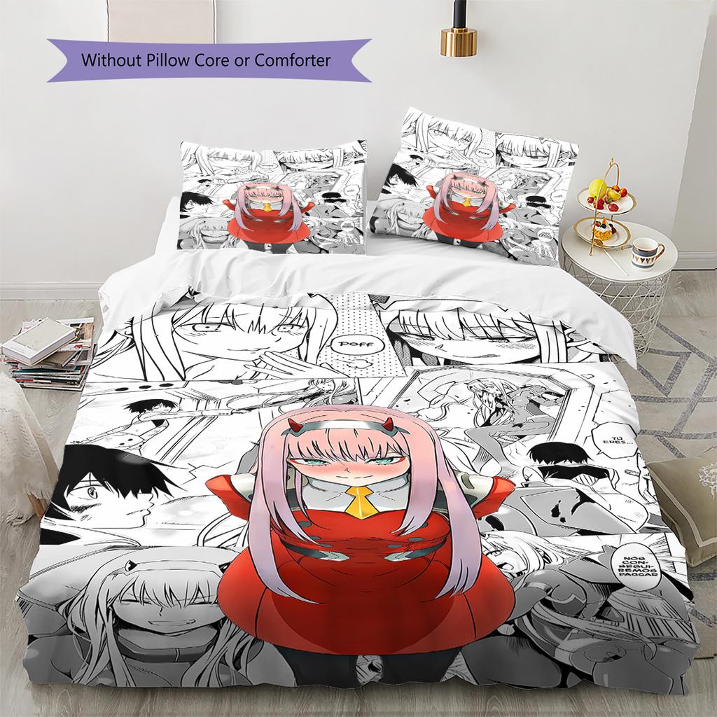 DARLING in the FRANXX Zero Two Pattern Bedding,Quilt Set Quilt Cover Pillowcase Home Birthday Gift (1 * duvet cover + 2 * pillowcase, without core)