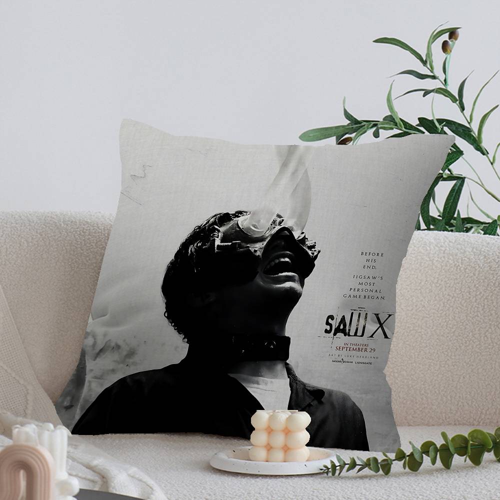 Classic Horror Movie S-Saw Office Cushion Pillowcase Car Cushion Cover45X45Cm Lumbar Pillowcase Sofa Pillowcover Peach skin 18*18(CM)-1Pcs