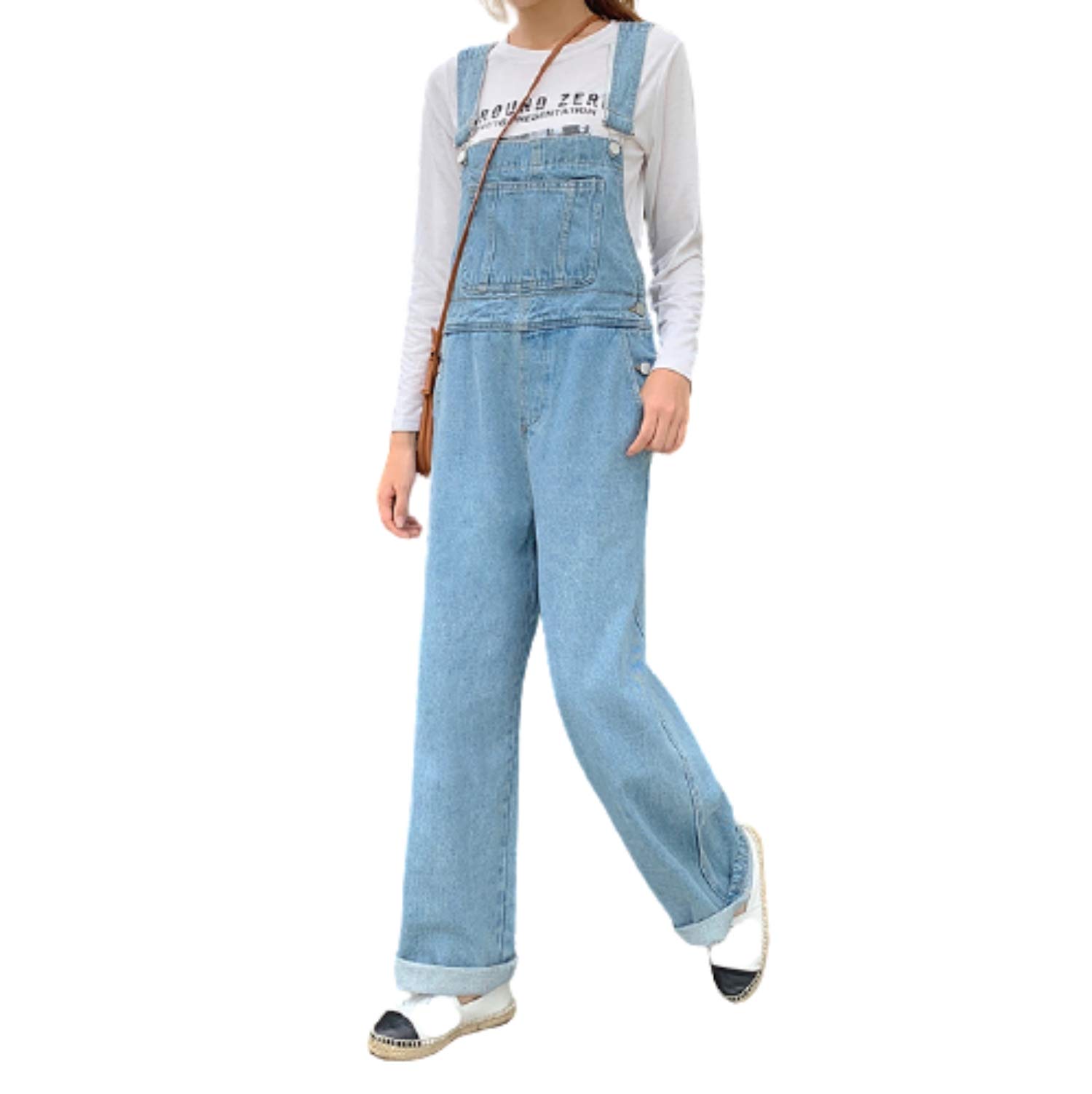GIVEK Denim Casual Loose Wide Leg Flattering Light Women s Overalls, Jeans, Fit, Pants, (JP, Alphabet, XL, Blue)