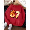 Unisex Kids Grey Crewneck Sweatshirt For 4-12 Boys Girls Cartoon Donut Number 67 Thumbs Up Character Print Soft Fleece Long Sleeve Pullover