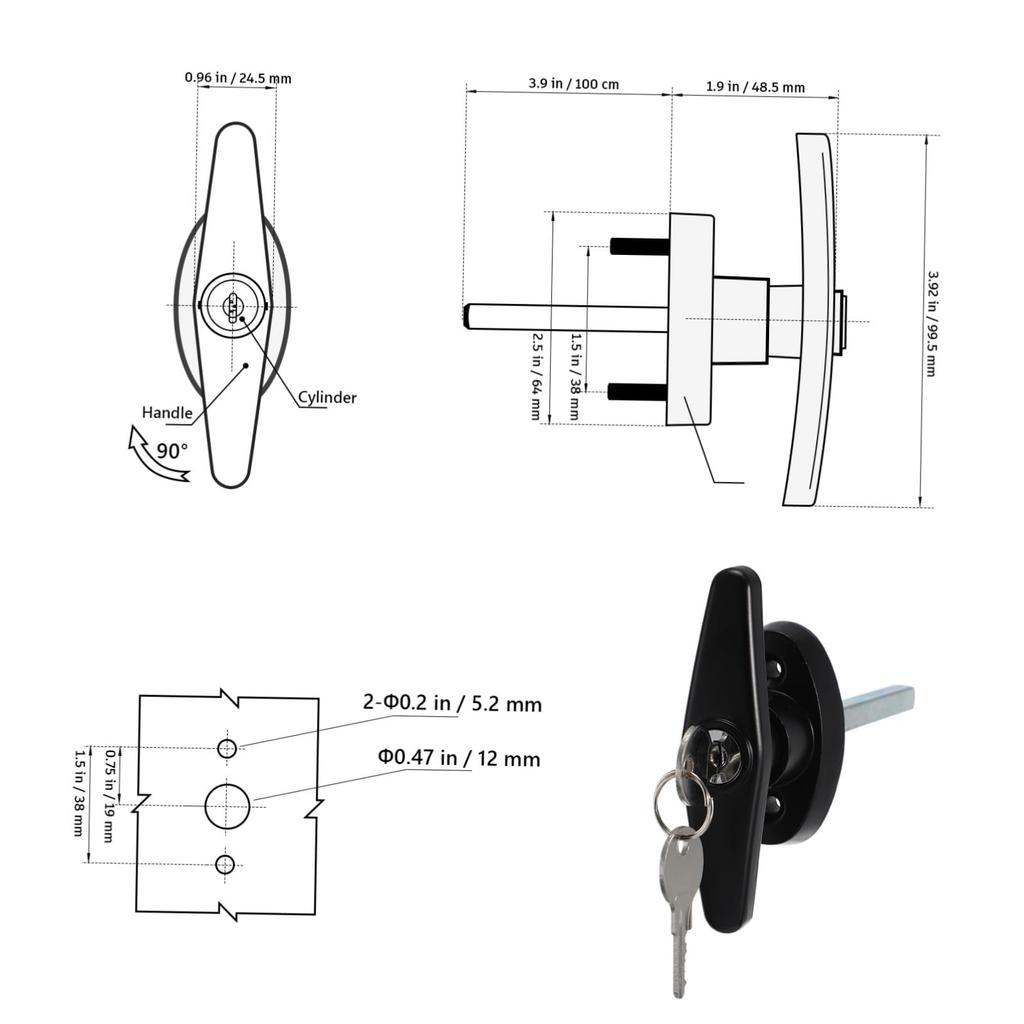 Waterproof T-Handle Lock for Cabinet Doors, Cam Lock, Suitable for Trucks, RVs, and Electrical Cabinets