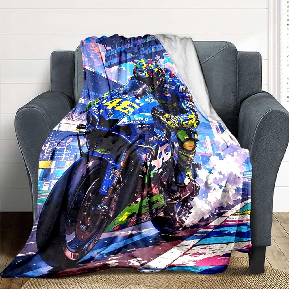 1pc Motorcycle Racing Blanket Lightweight Flannel Blanket Throw Blanket For Sofa, Bed, Travel, Camping, Livingroom, Office, Couch