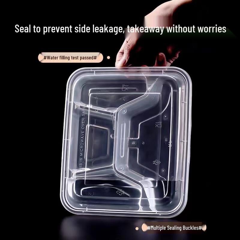 Juxin Square 4-Compartment Plastic Takeaway Lunch Boxes with Lids, 1000ml