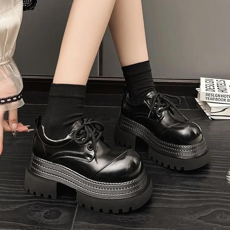 Fashion Platform Punk Shoes for Women Round Toe Slip On Sale Shoe Y2k Promotion Chic and Elegant Wholesale Genuine Mark Woman Pumps