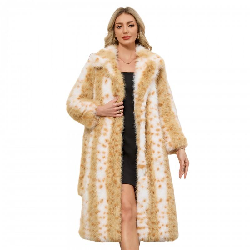 Womens Faux Fur Coat Winter Thick Warm Leopard Print Lapel Longline Fluffy Jacket