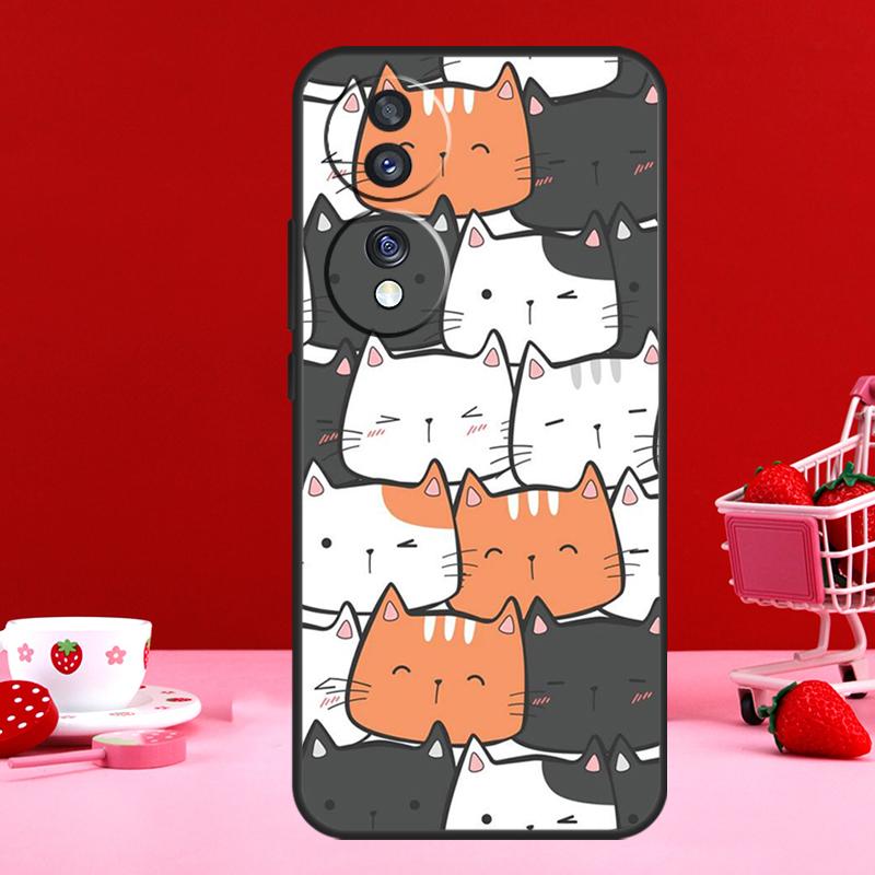 Cute Cat Pattern Kitten Case For Honor Magic 6 5 Pro 50 70 90 Lite X6 X7 X8 X9 X6a X7a X8a X9a X8b X9b Back Cover