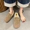 winter shoes woman buckle belt fur flats round toe suede leather furry mocasines female cozy plush slip on loafers shoes woman