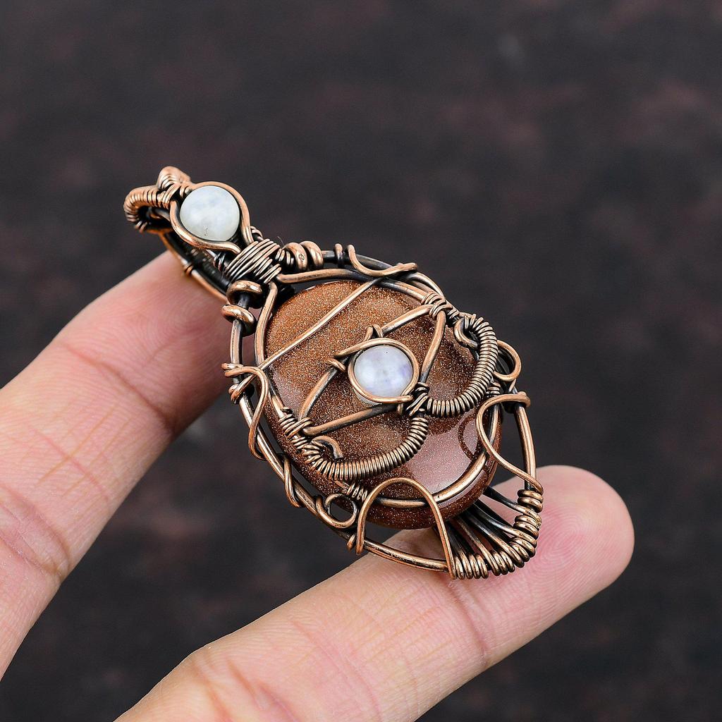 Evil Eye Sun Sitara Pendant Copper Wire Wrapped Pendant Evil Eye Copper Jewelry Handmade Gemstone Pendant Rainbow Moonstone Jewelry For Gift