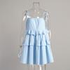Women's Spaghetti Strap Tiered Ruffle Mini Cake Dress Loose Square Neck Cotton Sundress
