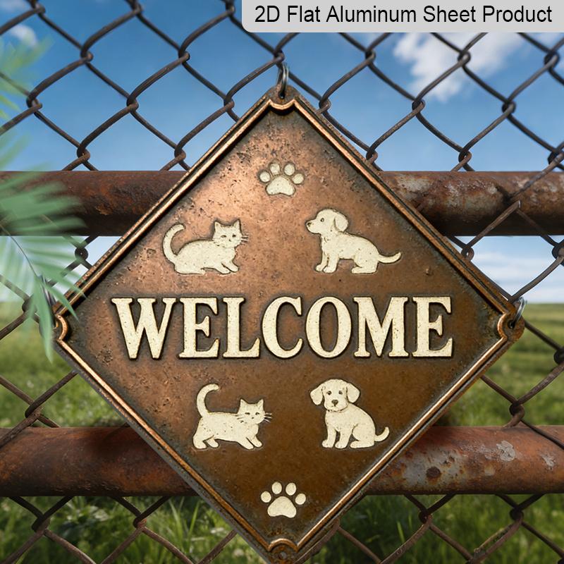 

2D Flat, 1pc Vintage Dog Paw & Puppy Metal Wall Sign - Cute Puppies & Dog Paw Prints Aluminum Housewarming Gift Suitable for Front Door, Entryway 20*20cm