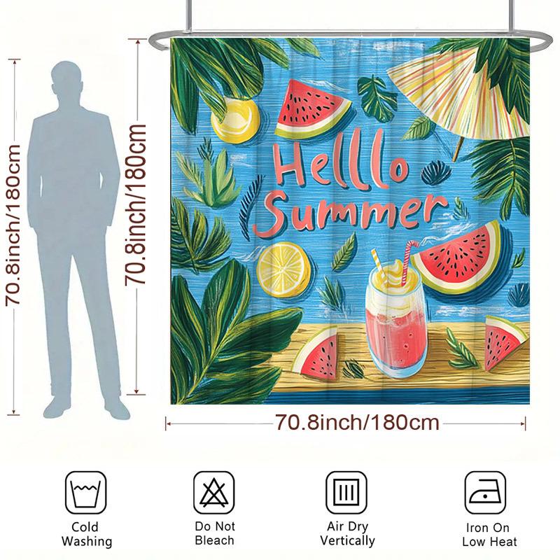 Hello Summer Watermelon Shower Curtain - Water-Resistant, Easy To Clean, Adds a Fresh and Vibrant Touch To Your Bathroom Decor