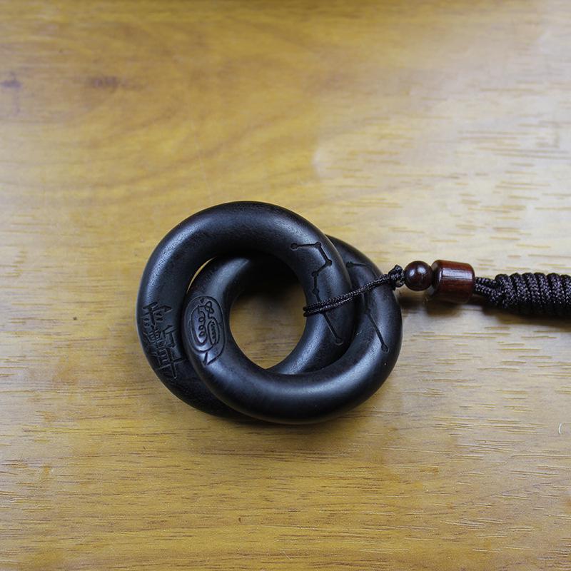 Jadeized Lightning Pendant & Qiankun Ring Set: Yin Yang Wood Bangle, Golden Light Ziwei Bracelet, Handmade One-Piece Carving.