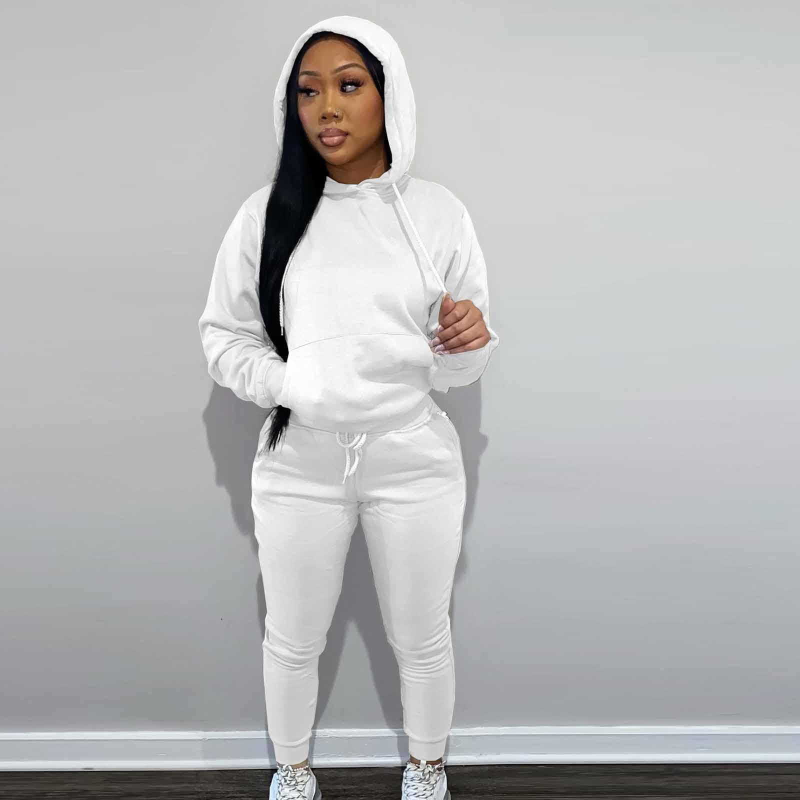 

Женский и зимний утепленный худи с капюшоном, повседневный спортивный костюм-двойка XL белый