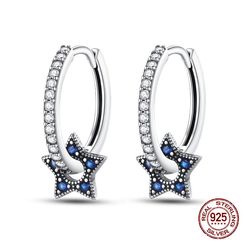 100% 925 Sterling Silver Simple Star And Moon Series Women'S Earrings Suitable For Daily Wear Anniversary Gift