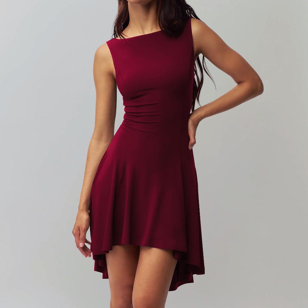 Ladies' Slim Fit Solid Color Sleeveless Sexy One Neck Dress with Cinched Waist for Slimming Back
