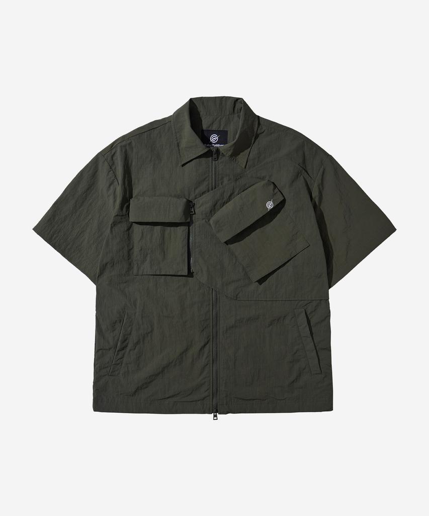 Kallapataleu Nylon Taslan Offset Zip Pocket Half Shirts - Khaki