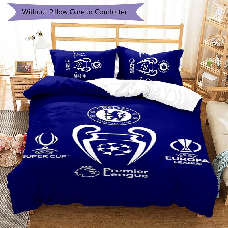 3pcs Chelsea FC Logo Pattern Bedding Set Duvet Cover Set Includes Duvet Cover &pillowcases,perfect All Season Bedroom Decoration&gift