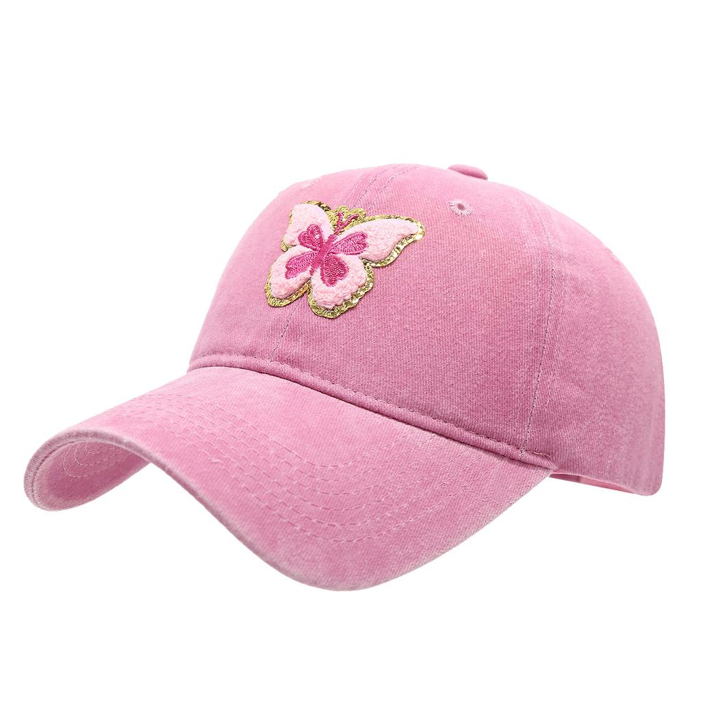 Washed and Old Butterfly Pattern Baseball Cap Female Tide Brand Soft Top Cap Outdoor Leisure Sports Sun Hat