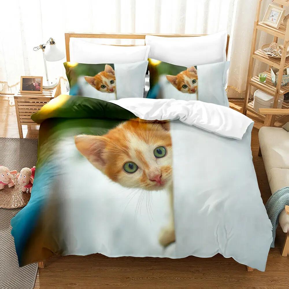 Cat Duvet Cover Set Cat Lover Gifts Bedding for Women Cute Kitten Pattern Bedroom Decor Twin Double Queen King Size Quilt Cover