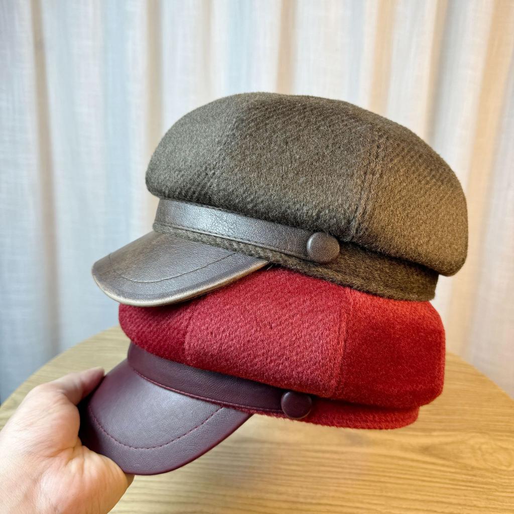 Octagonal Hat for Women in Autumn and Winter Mink Fur Warm British Retro Newsboy Hat Trendy Brand Casual Versatile Painter Hat