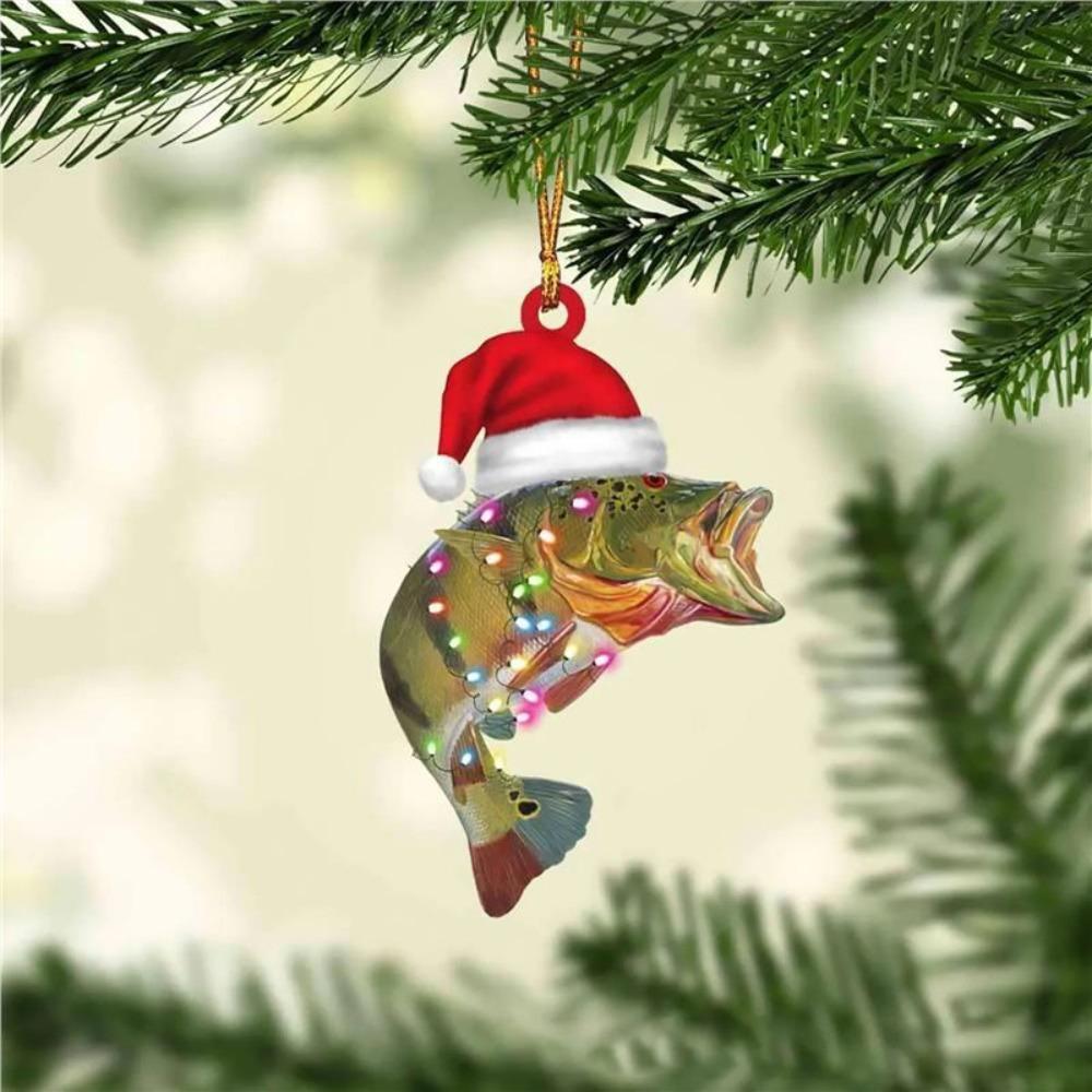 New 2D Flat Christmas Perch Hanging Pendant Acrylic Perch Model Car Rearview Mirror Pendant Perch Fish Keychain Navidad Decor