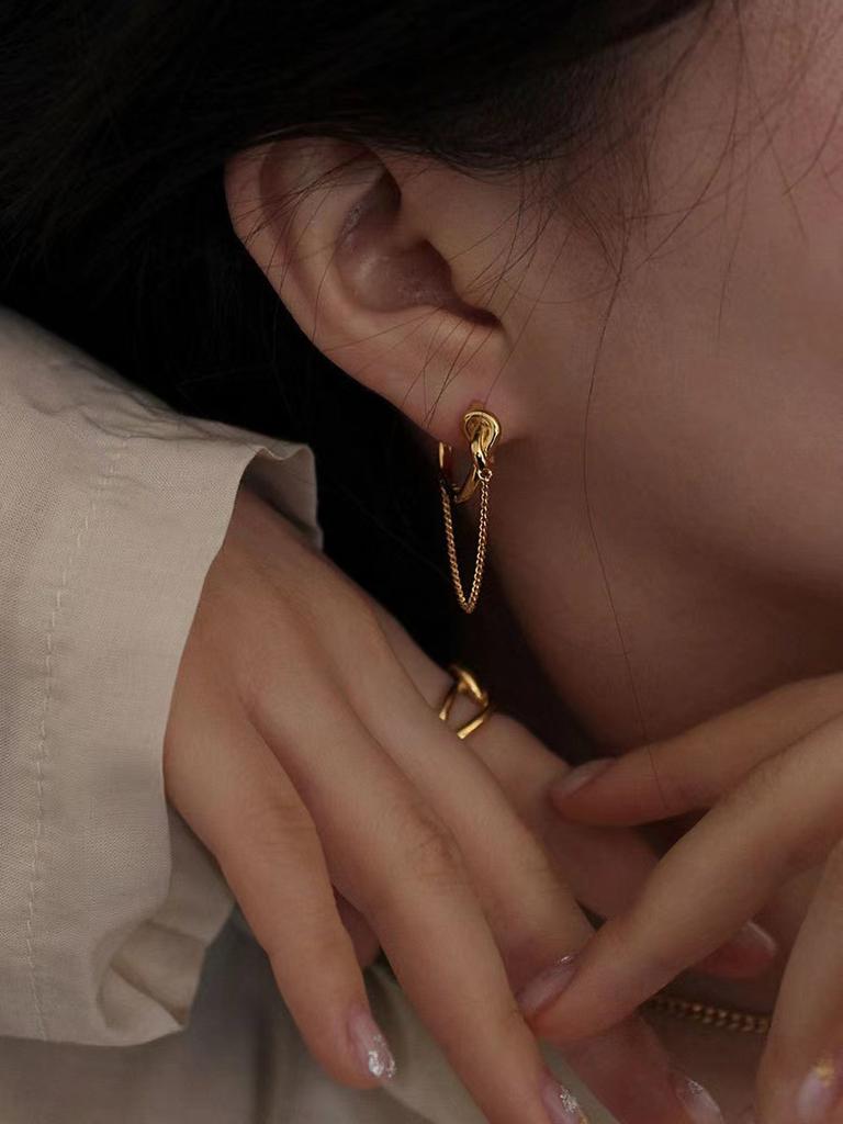 Korean Style Fashion Jewelry 18K Gold Plated 925 Sterling Silver Tassel Chain Hoop Earring for Women Silver Earring Jewelry