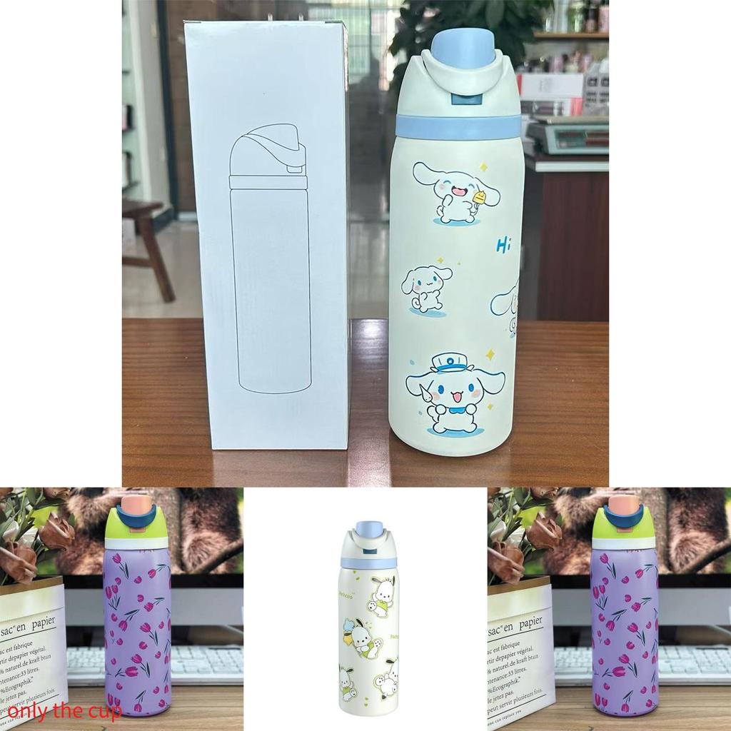 Hello Kitty Kuromi Butterfly Knot Floral Print Stainless Steel Insulated Cup With Lock Clip For Outdoor Activities